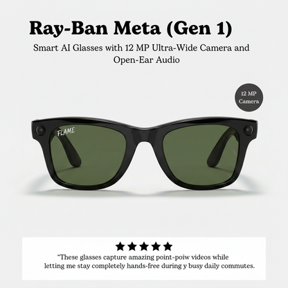 Ray-Ban Meta (Gen 1), Wayfarer, Shiny Black | Smart AI Glasses for Men, Women — 12 MP Ultra-Wide Camera, Open-Ear Speakers for Audio, Video Recording and Bluetooth — Green Lenses — Wearable Technology